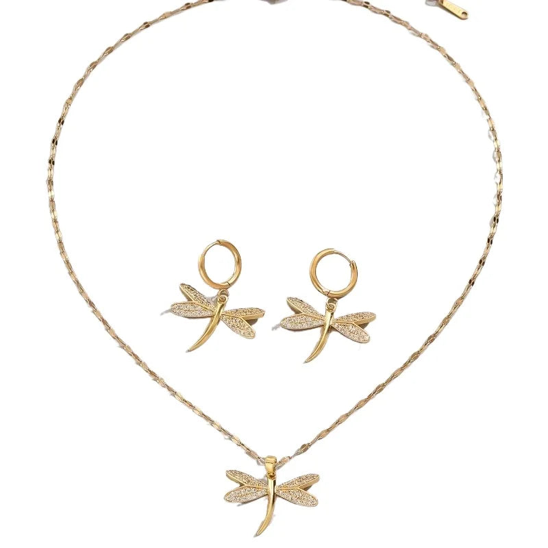 Seraphina | Golden Wings | Dragonfly Necklace & Earrings Set