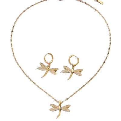 Seraphina | Golden Wings | Dragonfly Necklace & Earrings Set
