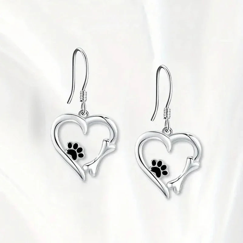 PawLume | Heartfelt Spark | Sterling Silver Heart Paw Print Earrings