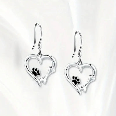 PawLume | Heartfelt Spark | Sterling Silver Heart Paw Print Earrings