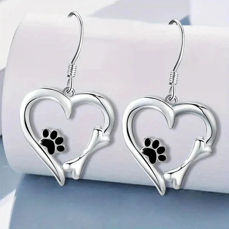 PawLume | Heartfelt Spark | Sterling Silver Heart Paw Print Earrings