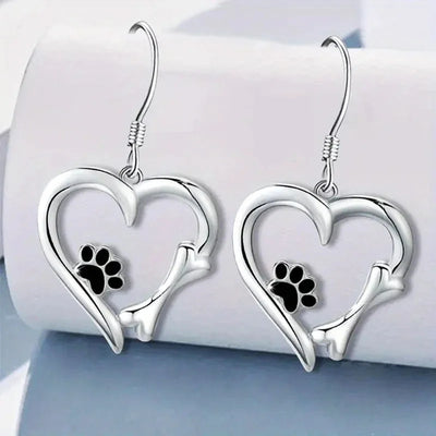 PawLume | Heartfelt Spark | Sterling Silver Heart Paw Print Earrings