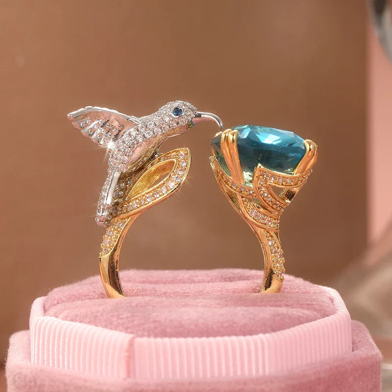 AquaFlutter | Hummingbird and Aquamarine | Ring