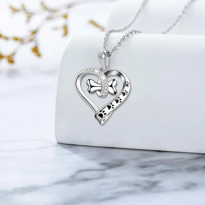 PawVine | Endless Affection | Sterling Silver Dog Paw Heart Necklace and Earring Set