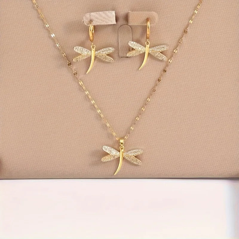 Seraphina | Golden Wings | Dragonfly Necklace & Earrings Set