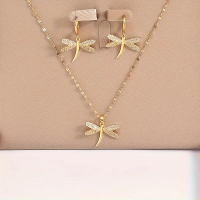 Seraphina | Golden Wings | Dragonfly Necklace & Earrings Set