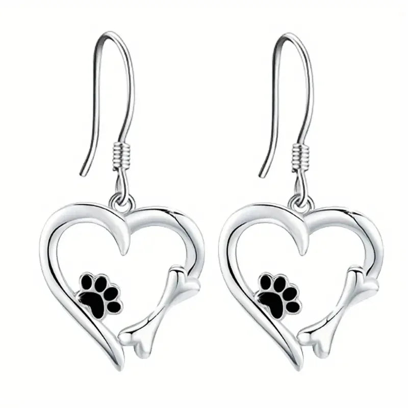 PawLume | Heartfelt Spark | Sterling Silver Heart Paw Print Earrings