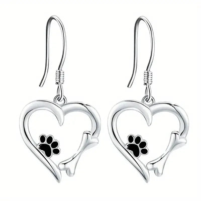 PawLume | Heartfelt Spark | Sterling Silver Heart Paw Print Earrings
