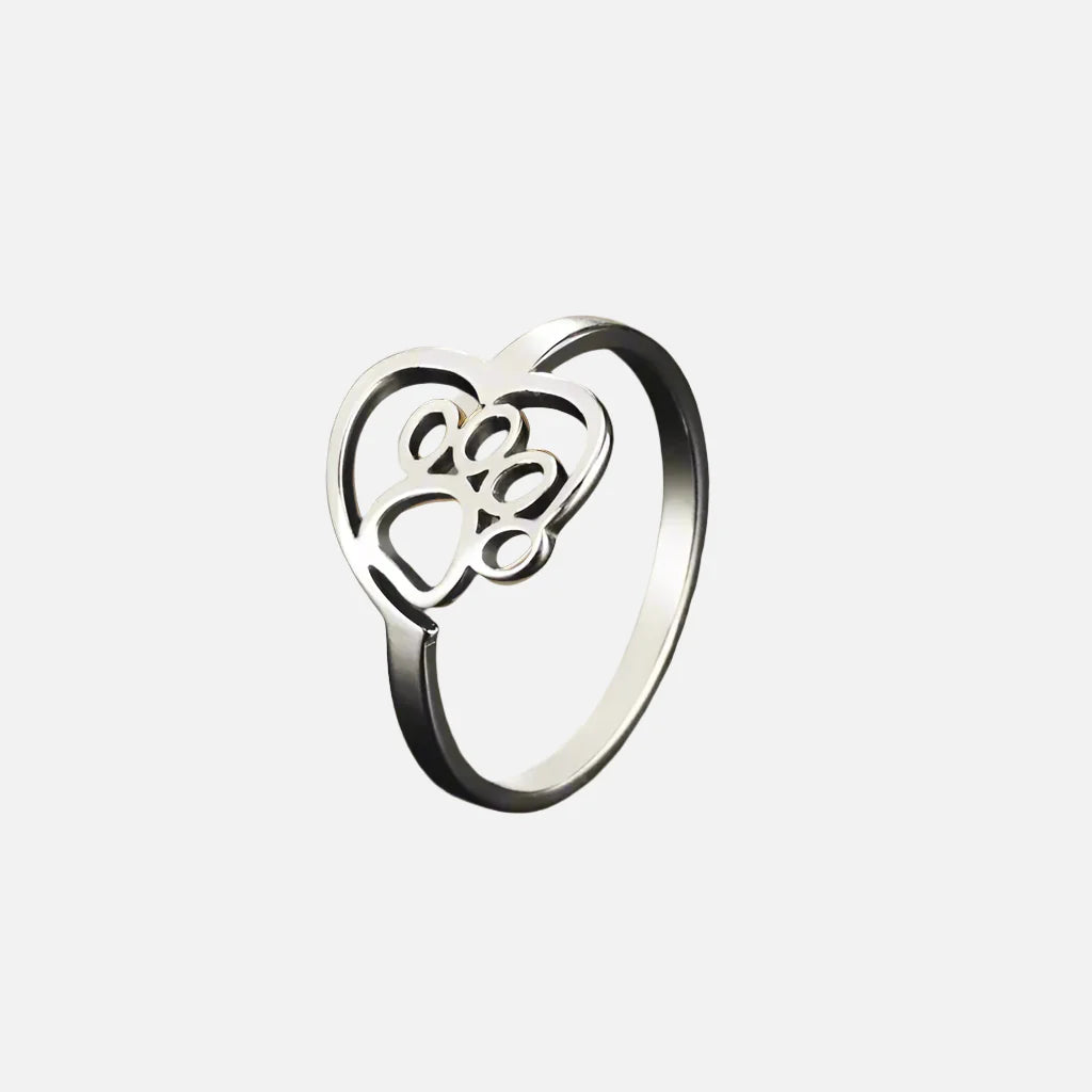 Pawlure | Gold-Tone Heart & Paw | Stainless Steel Ring