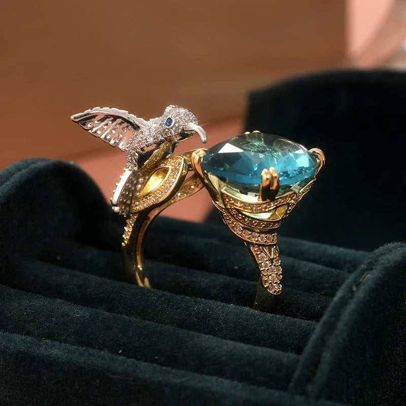 AquaFlutter | Hummingbird and Aquamarine | Ring
