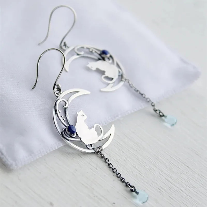 Selene | Moonlight Muse | Vintage Cat Earrings with Lapis Lazuli