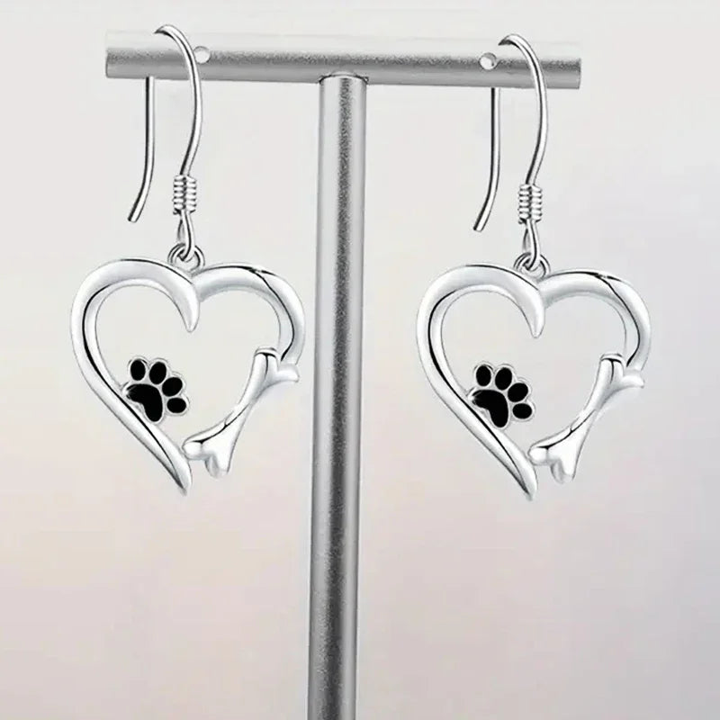 PawLume | Heartfelt Spark | Sterling Silver Heart Paw Print Earrings
