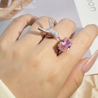 LustreWing | Zircon Hummingbird Ring | Adjustable Ring