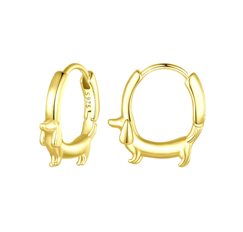 DachLuxe | Playful Grace | Sterling Silver Dachshund Hoop Earrings
