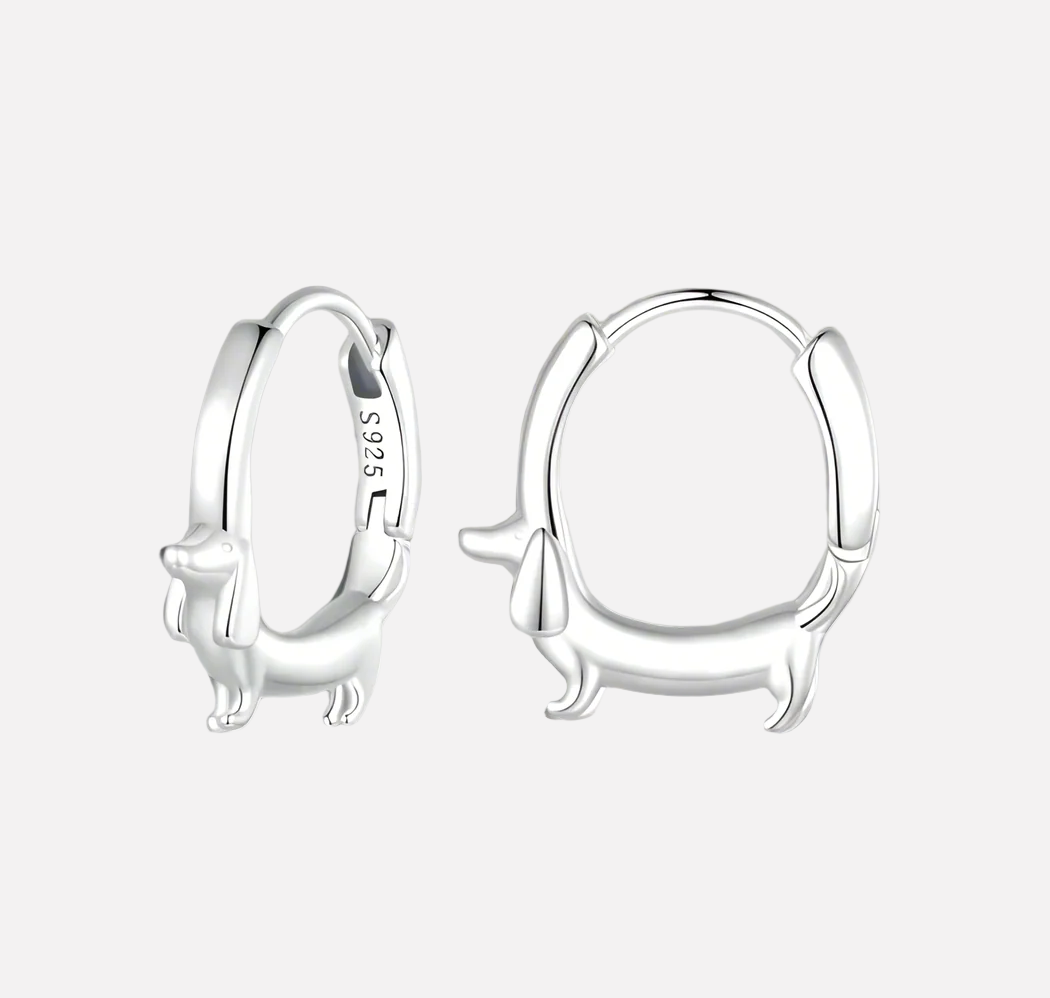 DachLuxe | Playful Grace | Sterling Silver Dachshund Hoop Earrings