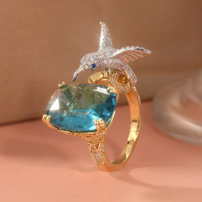 AquaFlutter | Hummingbird and Aquamarine | Ring