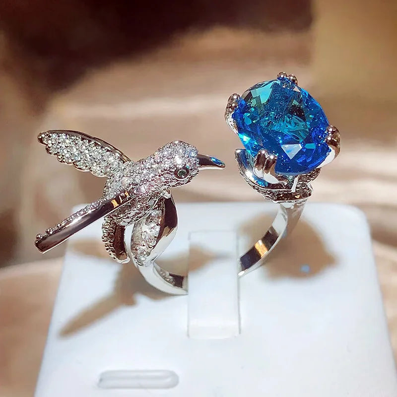 LustreWing | Zircon Hummingbird Ring | Adjustable Ring