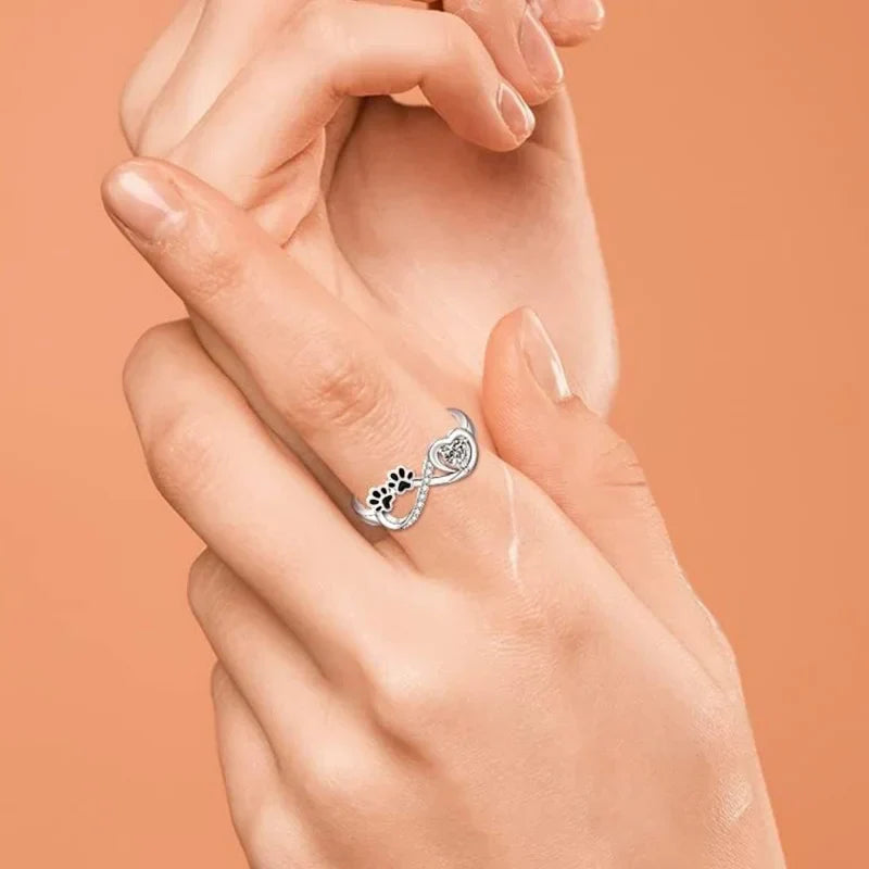 InfiPaw | Endless Bond | Sterling Silver Paw Print Infinity Ring