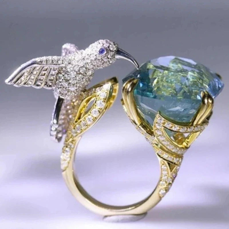 AquaFlutter | Hummingbird and Aquamarine | Ring