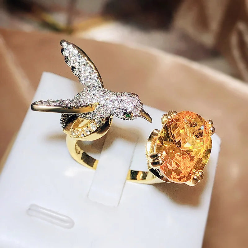 LustreWing | Zircon Hummingbird Ring | Adjustable Ring