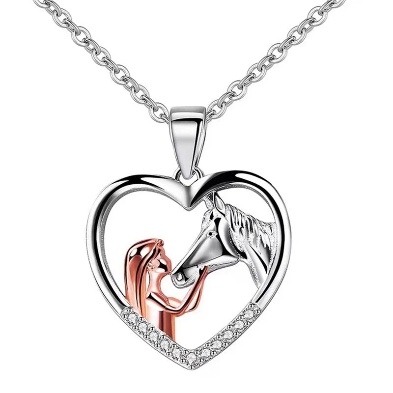 Equine Embrace | Pony & Girl Heart-Silhouette | Fine Zircon Pendant