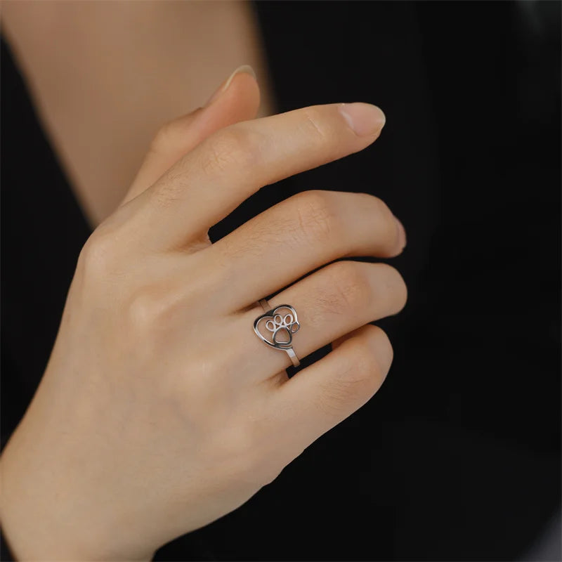 Pawlure | Gold-Tone Heart & Paw | Stainless Steel Ring
