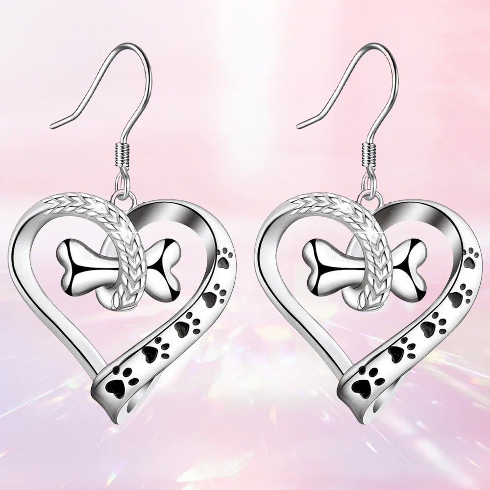 PawVine | Endless Affection | Sterling Silver Dog Paw Heart Necklace and Earring Set
