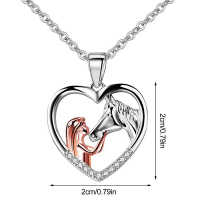 Equine Embrace | Pony & Girl Heart-Silhouette | Fine Zircon Pendant