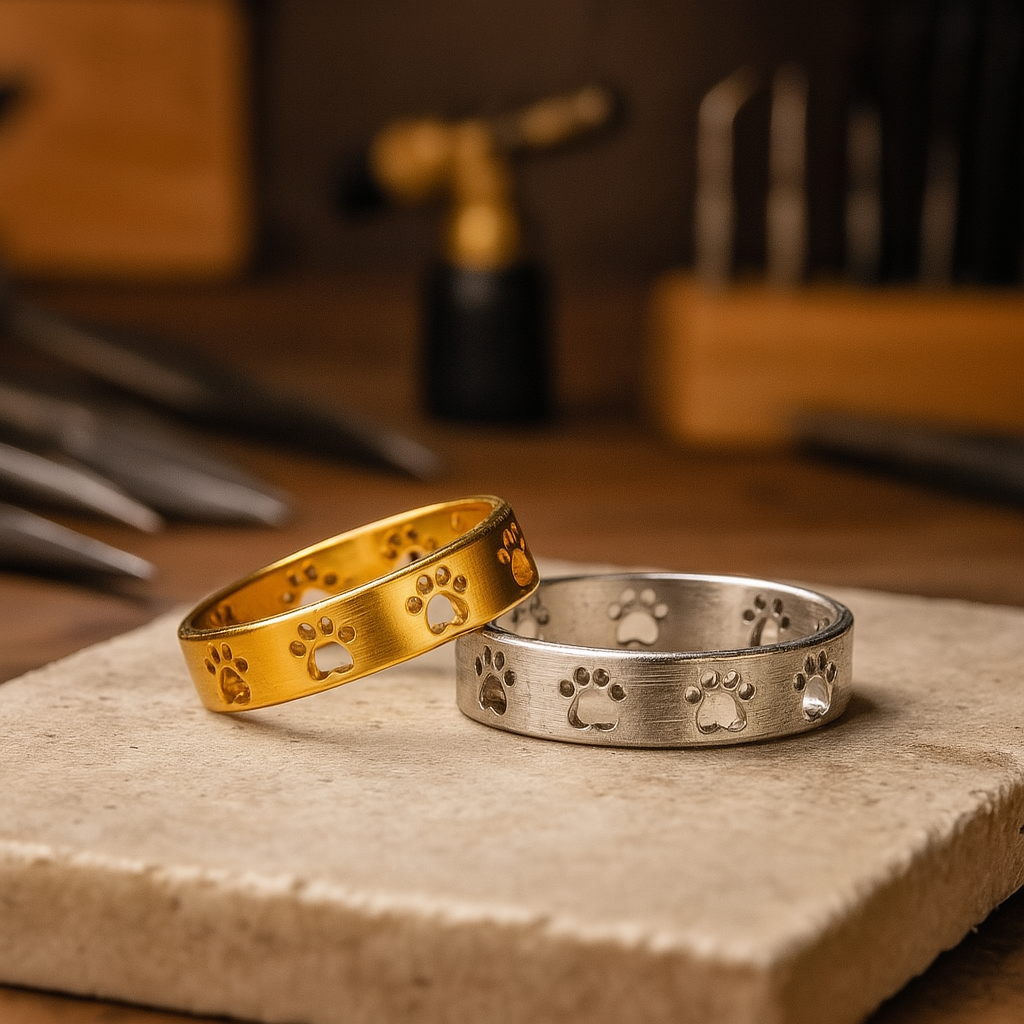 Golden Paws | Elegant Paw Print | Stainless Steel Ring