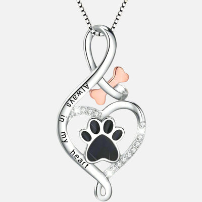 PawAmor | Always in My Heart | Sterling Silver Paw & Bone Pendant Necklace