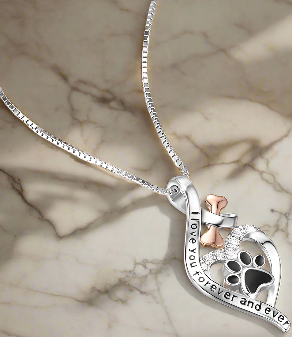 PawAmor | Always in My Heart | Sterling Silver Paw & Bone Pendant Necklace