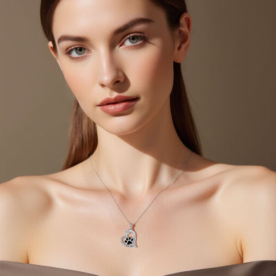 HaloPaw | Heart Dog Paw with Zirconia Gemstone | Necklace