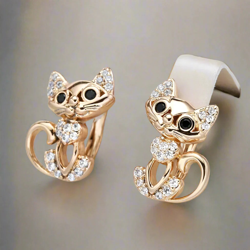 PurrLume | Crystal Whisper | Elegant Zirconia Kitty Earrings