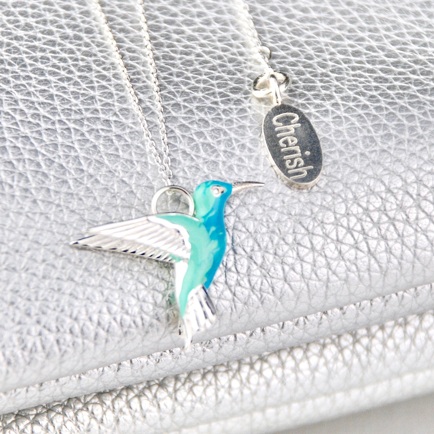 Whispering Wings | Turquoise Enamel Hummingbird | Sterling Silver Necklace