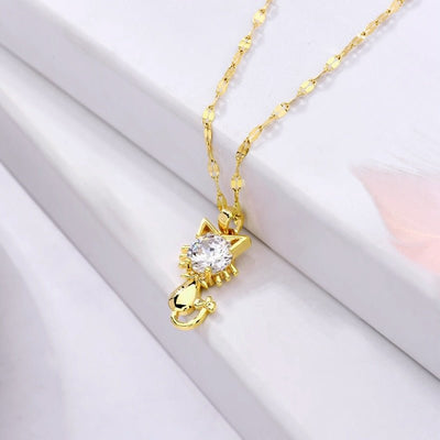 Purrlique | Gold-Plated with Sparkling Zircon | Cat Pendant Necklace