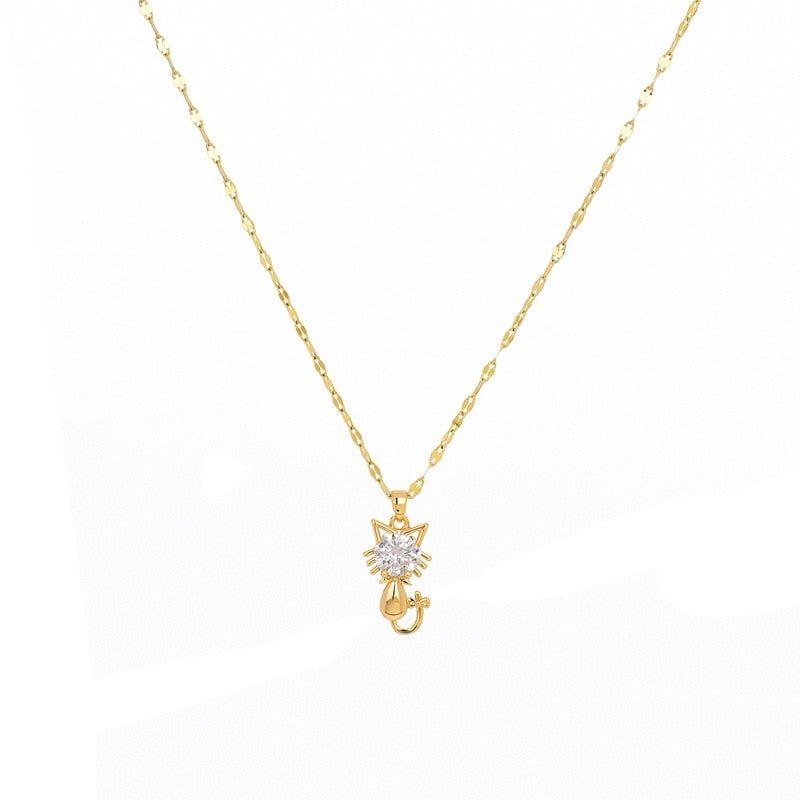 Purrlique | Gold-Plated with Sparkling Zircon | Cat Pendant Necklace