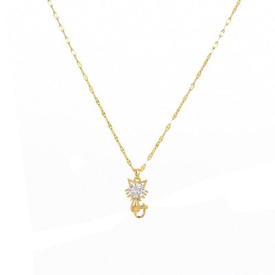 Purrlique | Gold-Plated with Sparkling Zircon | Cat Pendant Necklace