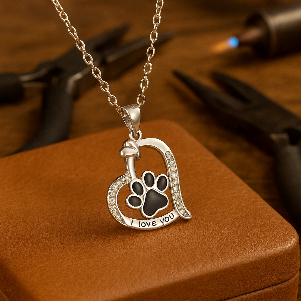 HaloPaw | Heart Dog Paw with Zirconia Gemstone | Necklace