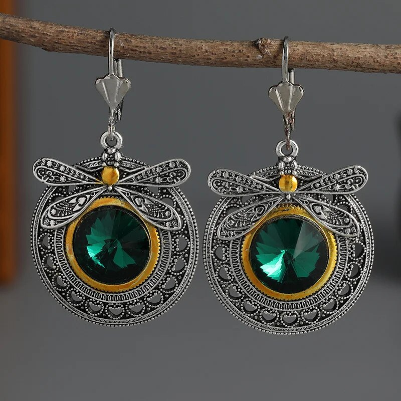 Emeraluxe | Garden Flight | Vintage Green Zirconia Dragonfly Earrings