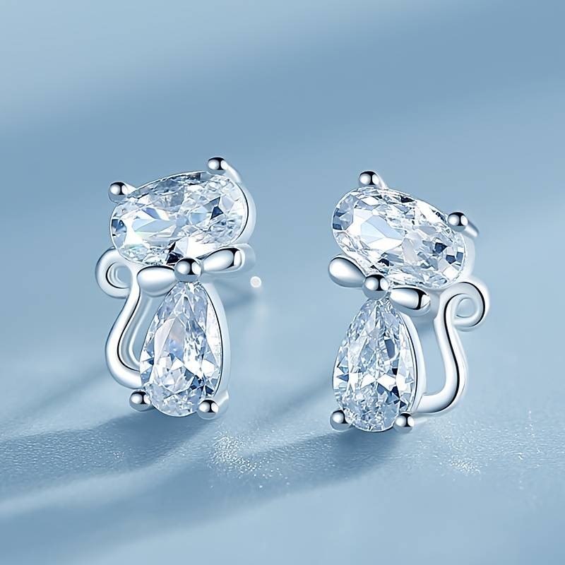 LunaPaw | Shimmer Grace | Vintage Zirconia Cat Earrings