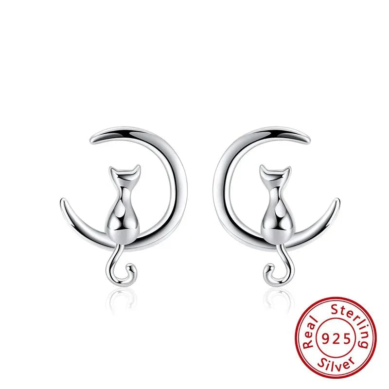 Lunar Purr Studs | Sterling Silver | Cat Earrings