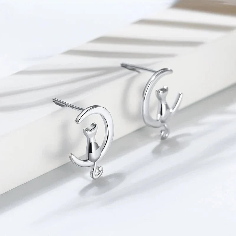 Lunar Purr Studs | Sterling Silver | Cat Earrings