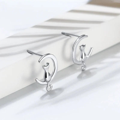 Lunar Purr Studs | Sterling Silver | Cat Earrings