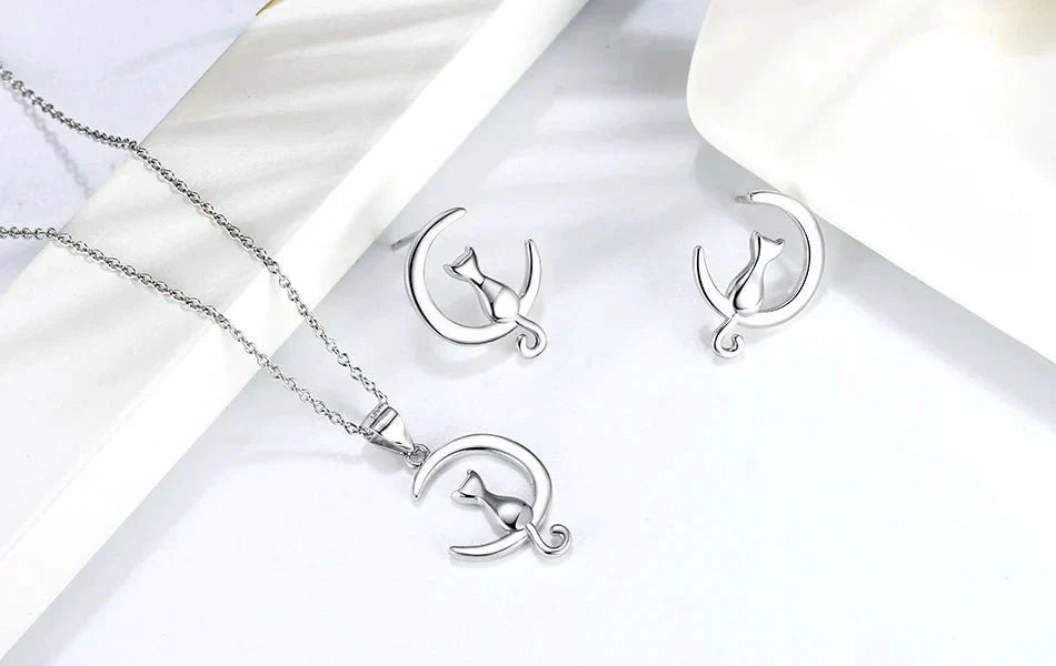 Lunar Purr Studs | Sterling Silver | Cat Earrings