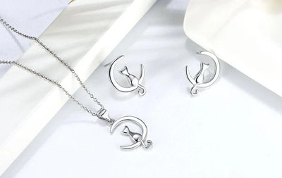Lunar Purr Studs | Sterling Silver | Cat Earrings
