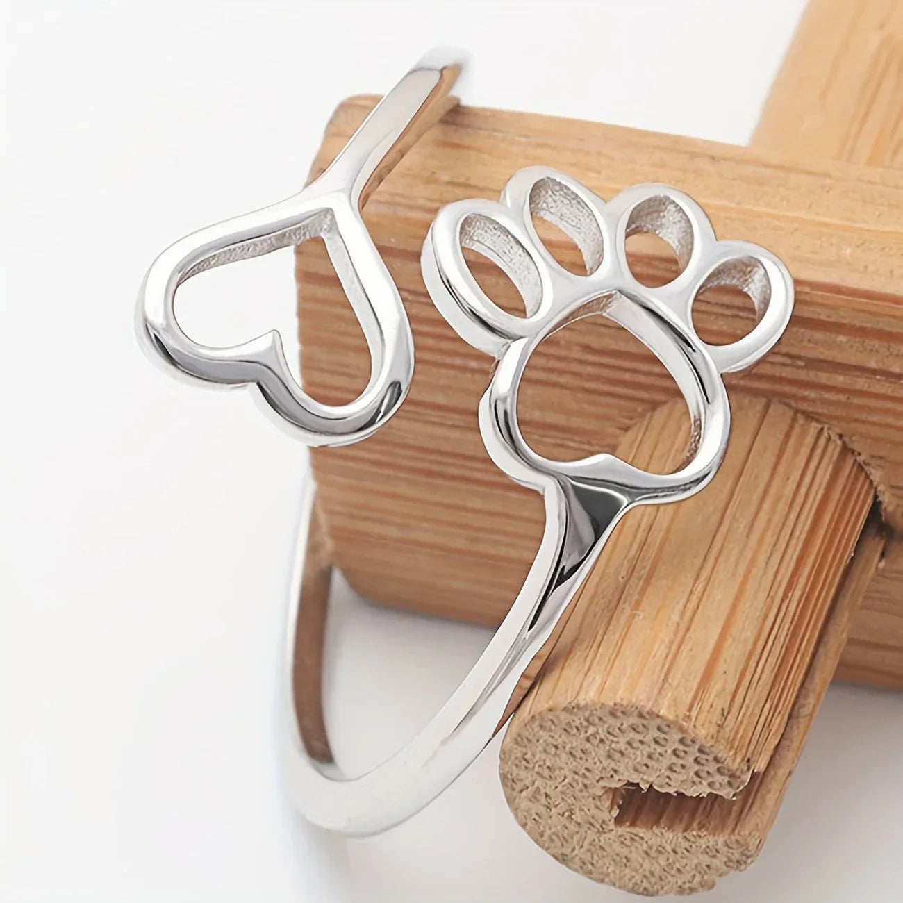 PawVita | Infinite Love | Sterling Silver Paw Print Heart Ring