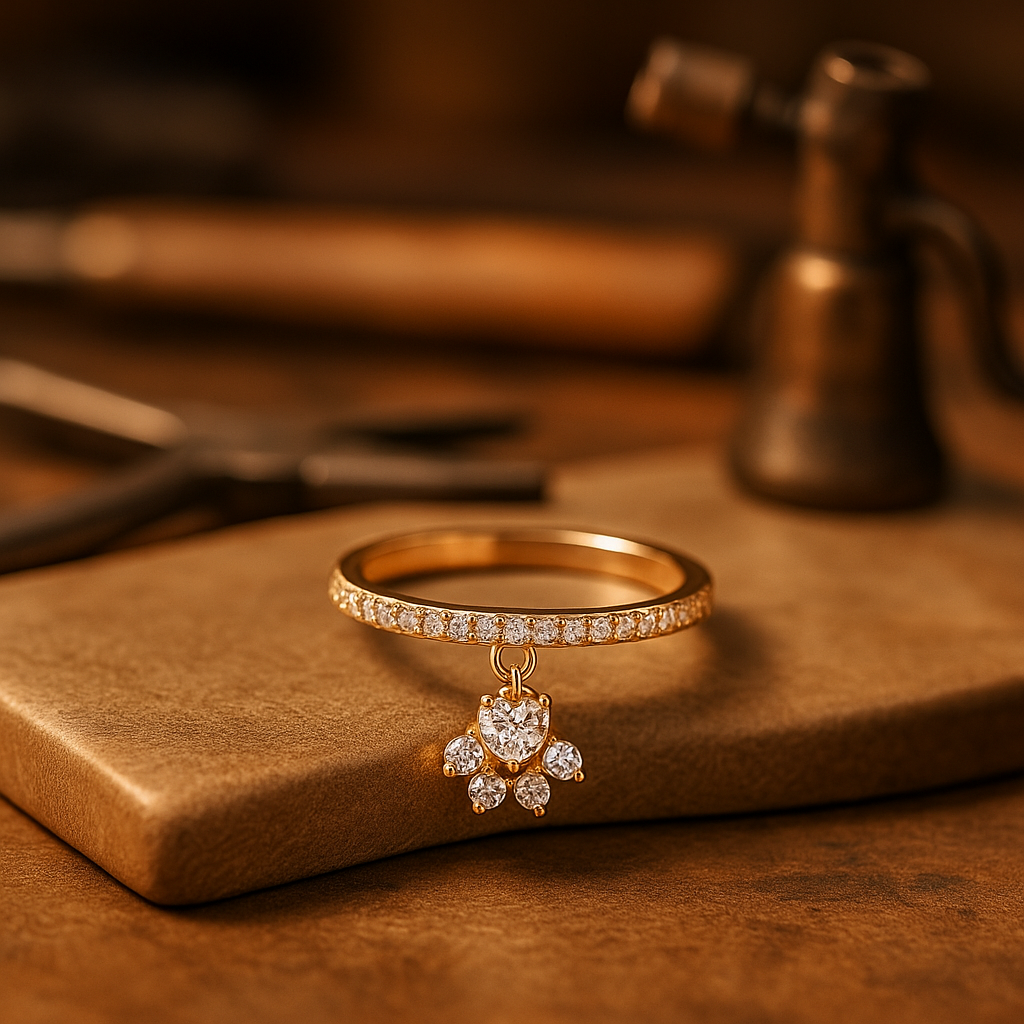 Heart-Whisper Paw | Pet-Lover’s Stone Ring | Dual Tone Elegance