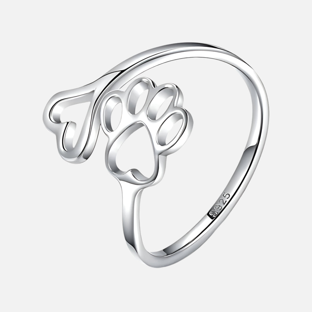 PawVita | Infinite Love | Sterling Silver Paw Print Heart Ring