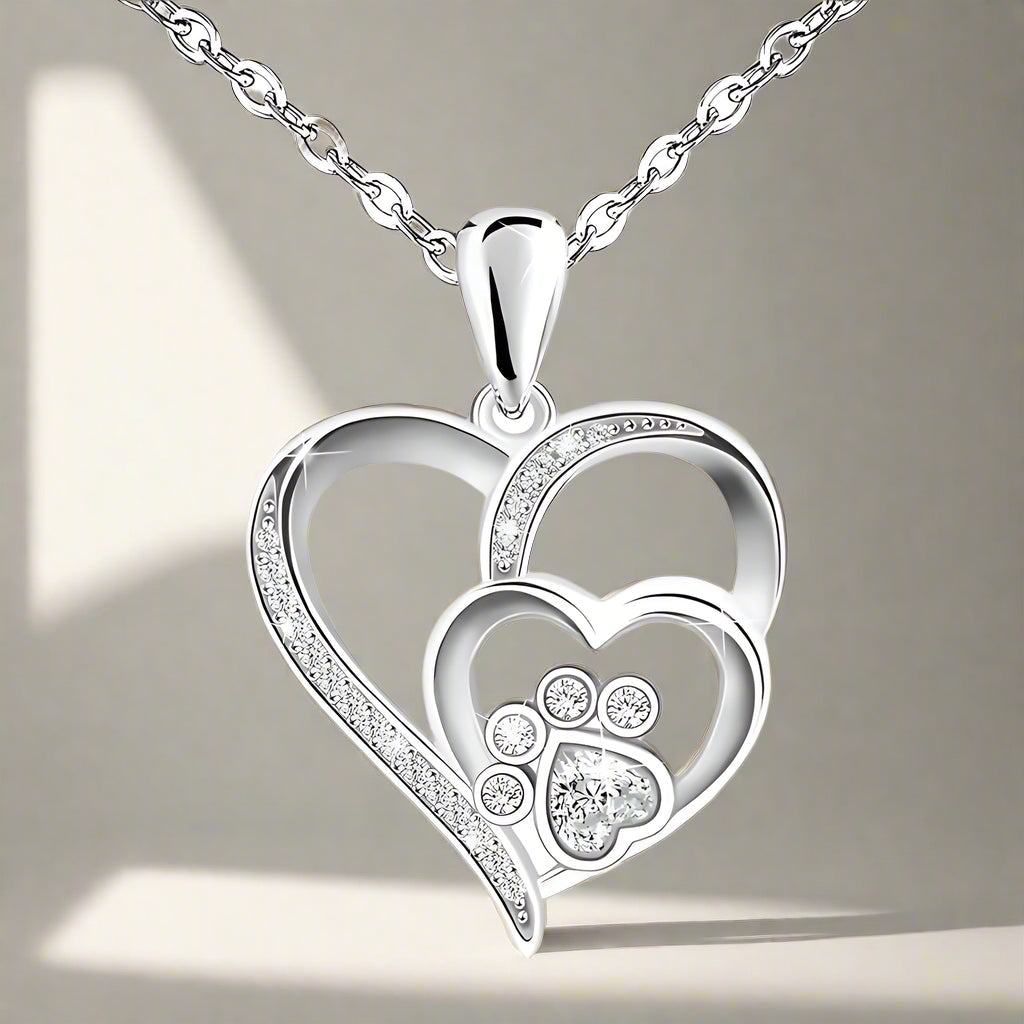 PawVerra | Endless Love | Sterling Silver Paw Print Heart Necklace