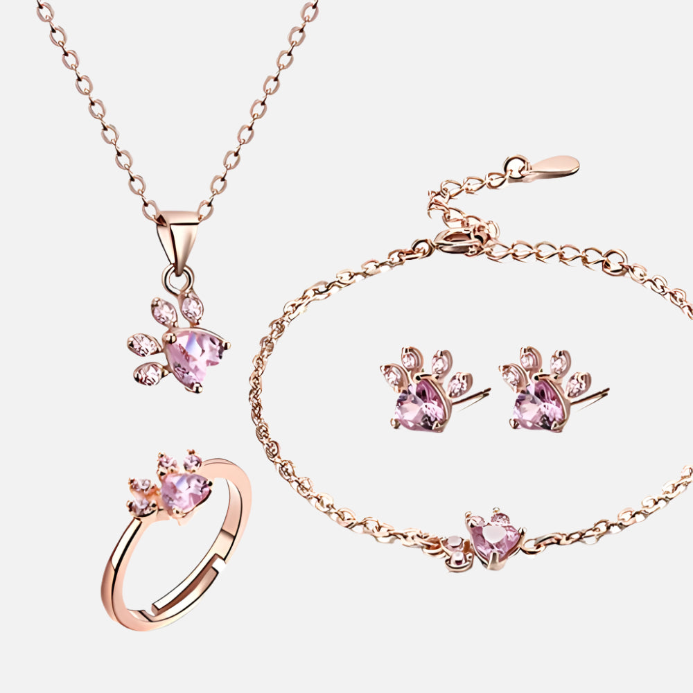 Tender Paws & Hearts | Rose Gold Four-Piece | Paw Jewelry